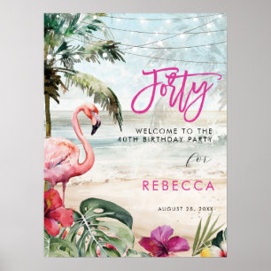 flamingo beach tropical forty welcome sign poster