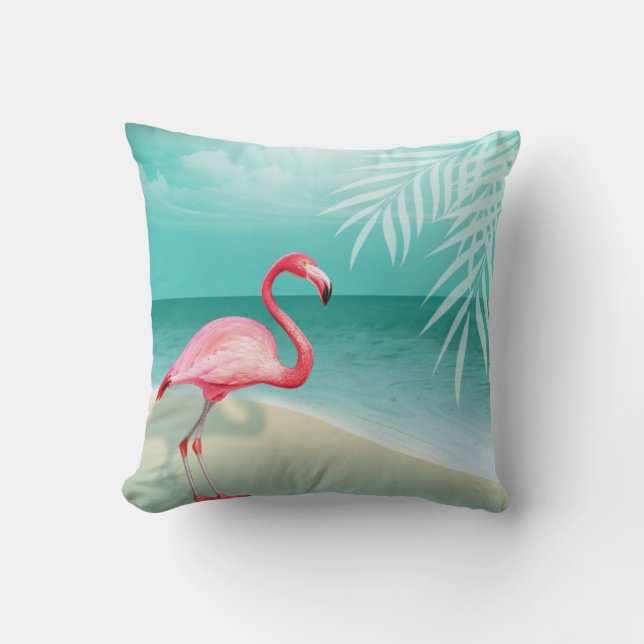 Flamingo Beach Wedding | aqua Cushion (Front)