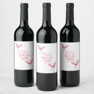 Flamingo Beach Wedding Birds of a Feather Wine Label