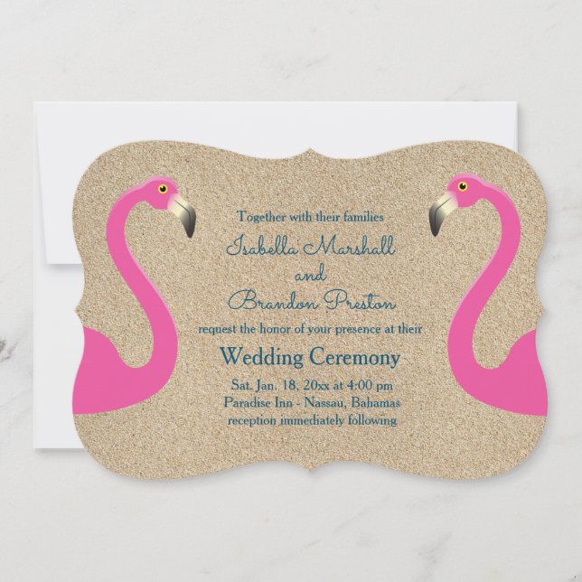 Flamingo Beach Wedding Invitation (Front)