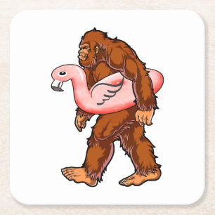 Flamingo Bigfoot  Square Paper Coaster