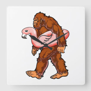 Flamingo Bigfoot  Square Wall Clock