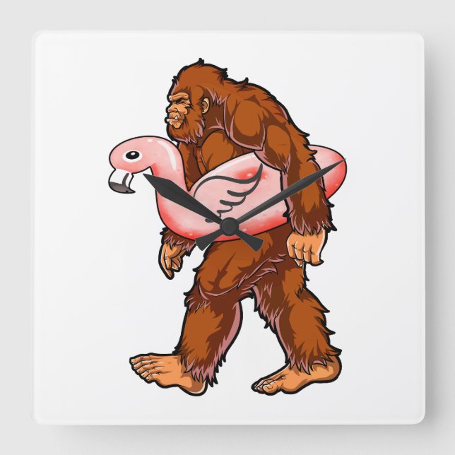 Flamingo Bigfoot  Square Wall Clock (Front)