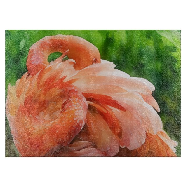 Flamingo Bird Art Glass Cutting Board (Front)