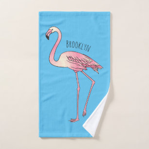 Flamingo bird cartoon illustration  bath towel set