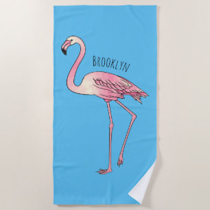 Flamingo bird cartoon illustration beach towel
