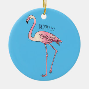Flamingo bird cartoon illustration  ceramic tree decoration