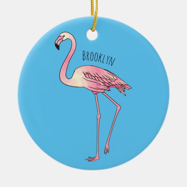 Flamingo bird cartoon illustration  ceramic tree decoration (Front)