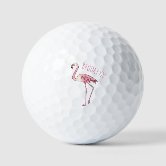 Flamingo bird cartoon illustration golf balls (Front)
