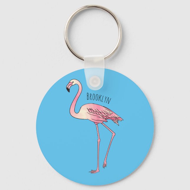 Flamingo bird cartoon illustration  key ring (Front)