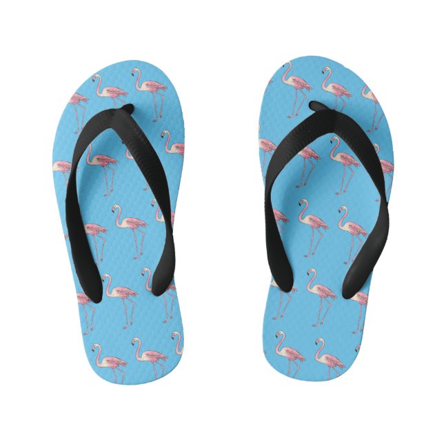 Flamingo bird cartoon illustration  kid's flip flops (Footbed)