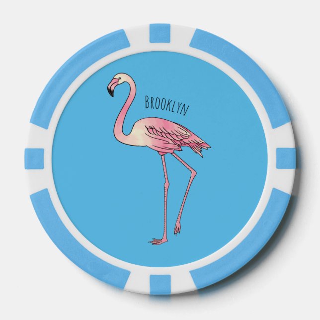 Flamingo bird cartoon illustration poker chips (Front)