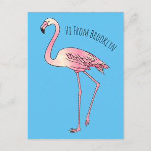 Flamingo bird cartoon illustration postcard