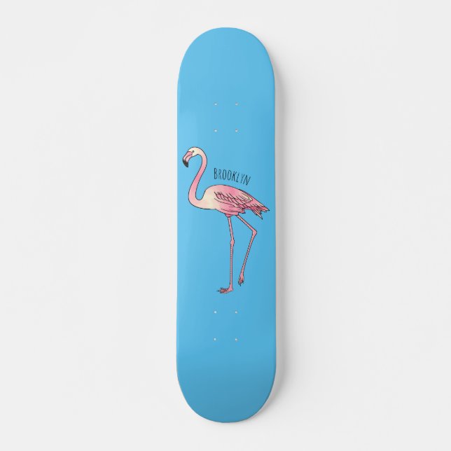 Flamingo bird cartoon illustration  skateboard (Front)