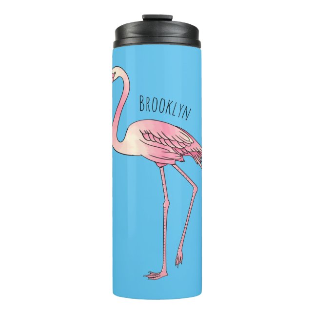 Flamingo bird cartoon illustration thermal tumbler (Front)