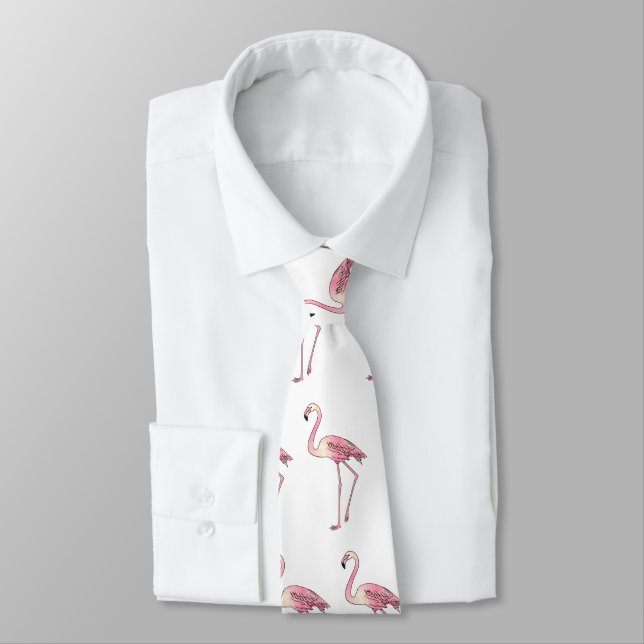 Flamingo bird cartoon illustration tie (Tied)