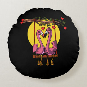 Flamingo Bird Cute Couple Valentines Day Round Cushion