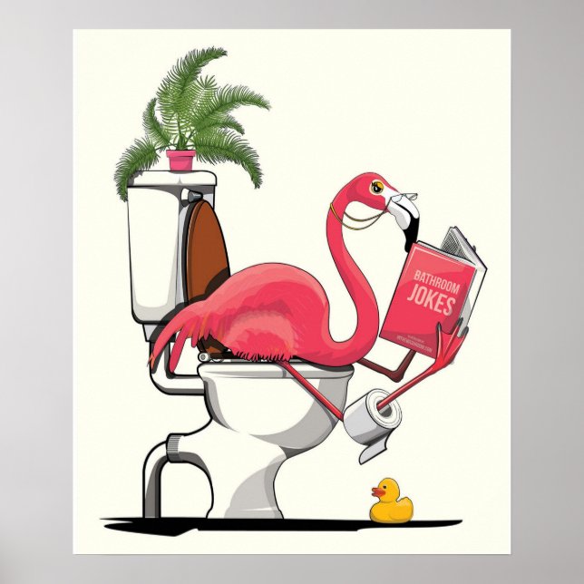 flamingo, bird, pink, animal, funny, cute, cartoon poster (Front)