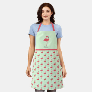 Flamingo Bird Pink Green Animal Pattern Apron