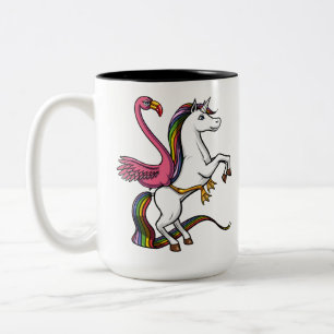 Flamingo Bird Riding Magical Unicorn Two-Tone Coffee Mug