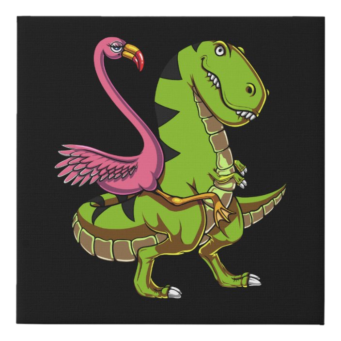 Flamingo Bird Riding T-Rex Dinosaur Faux Canvas Print | Zazzle.co.uk