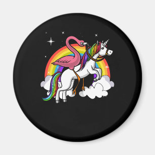 Flamingo Bird Riding Unicorn Magical Rainbow Magnet