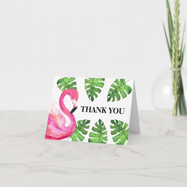 Flamingo Bird Tropical Leaves Pink Summer Thank You Card (Front)