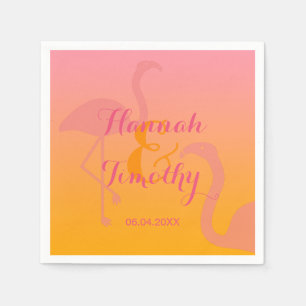 Flamingo Bird Tropical With Names And Date Wedding Napkin
