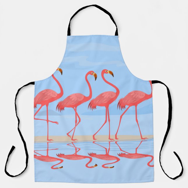Flamingo bird walking on the beach in summer desig apron (Front)