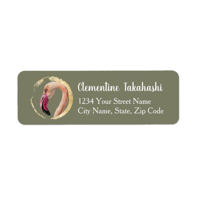 Flamingo Bird Watercolor Illustration Address (Front)