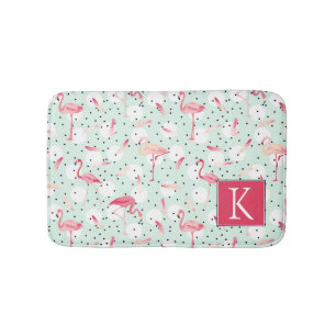 Flamingo Bird With Feathers Add Your Initial Bath Mat