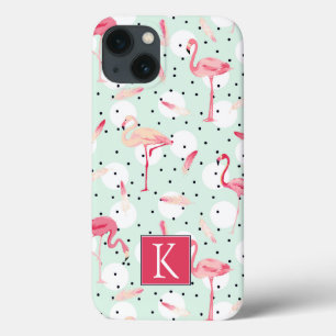 Flamingo Bird With Feathers Add Your Initial iPhone 13 Case