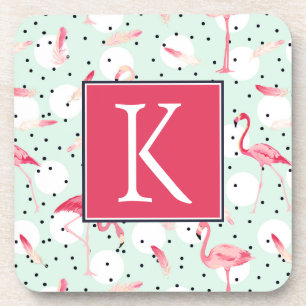 Flamingo Bird With Feathers   Add Your Initial Coaster