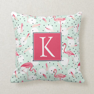Flamingo Bird With Feathers   Add Your Initial Cushion