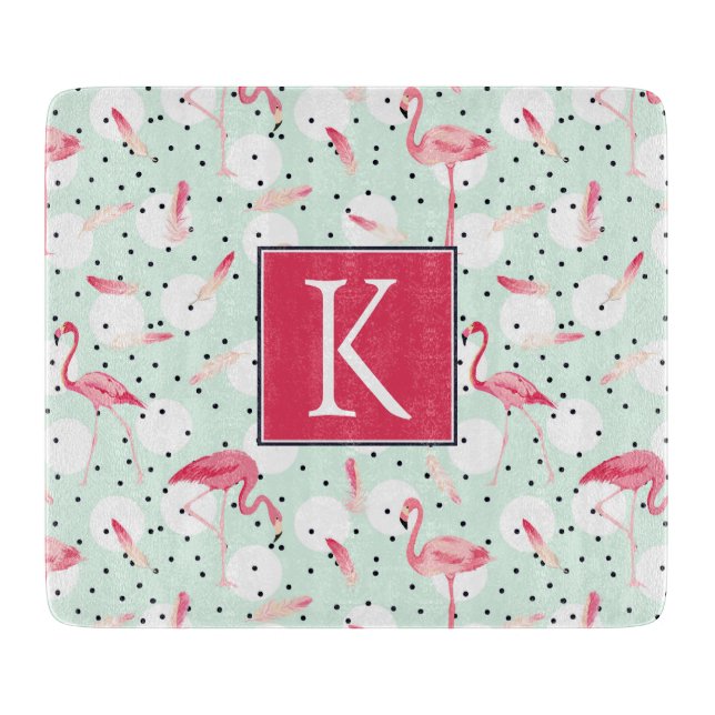 Flamingo Bird With Feathers | Add Your Initial Cutting Board (Front)