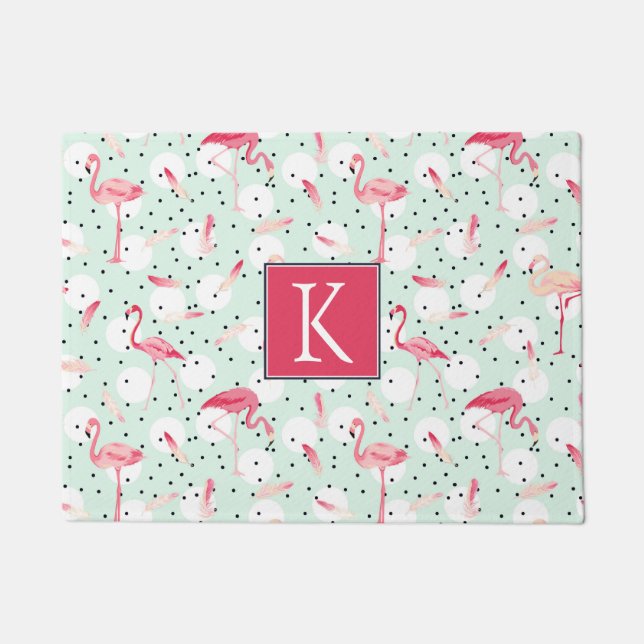 Flamingo Bird With Feathers | Add Your Initial Doormat (Front)