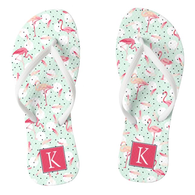 Flamingo Bird With Feathers | Add Your Initial Flip Flops (Footbed)