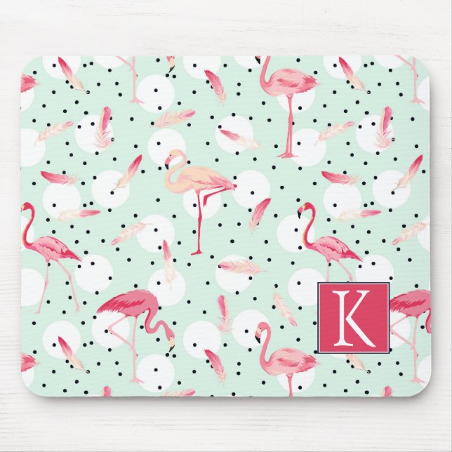 Flamingo Bird With Feathers | Add Your Initial Mouse Mat (Front)