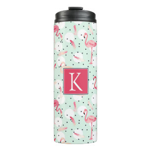 Flamingo Bird With Feathers Add Your Initial Thermal Tumbler
