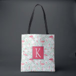Flamingo Bird With Feathers | Add Your Initial Tote Bag<br><div class="desc">Birds | Retro flamingo bird pattern.  © and ® Bigstock® - All Rights Reserved.</div>