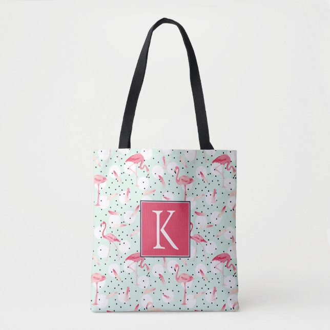 Flamingo Bird With Feathers | Add Your Initial Tote Bag (Front)