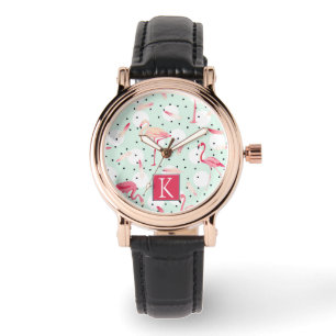Flamingo Bird With Feathers   Add Your Initial Watch