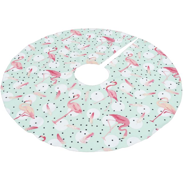 Flamingo Bird With Feathers Brushed Polyester Tree Skirt (Angled)