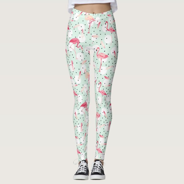Flamingo Bird With Feathers Leggings (Front)