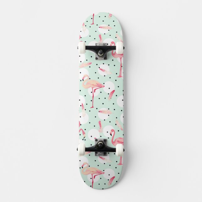 Flamingo Bird With Feathers Skateboard (Front)