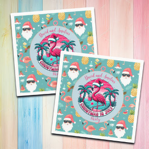 Flamingo Bird with Hat Christmas in July Party Napkin