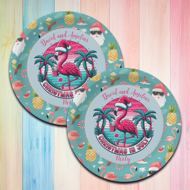 Flamingo Bird with Hat Christmas in July Party Paper Plate (Creator Uploaded)