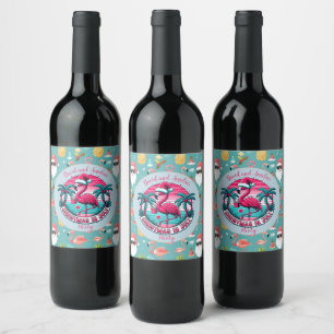 Flamingo Bird with Hat Christmas in July Party Wine Label