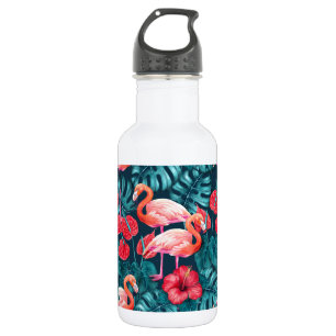 Flamingo birds and tropical garden watercolor 532 ml water bottle