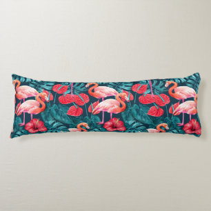 Flamingo birds and tropical garden watercolor body cushion
